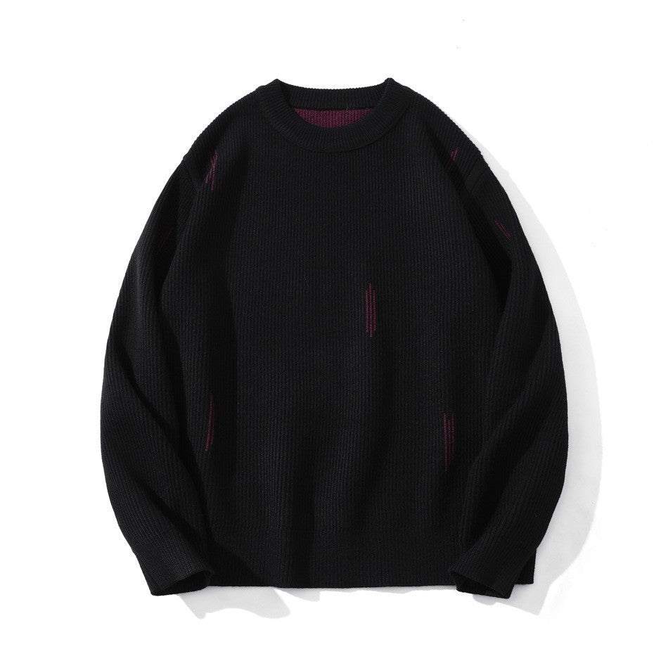 Embroidered Knit Sweater Men's Crewneck Sweater Top