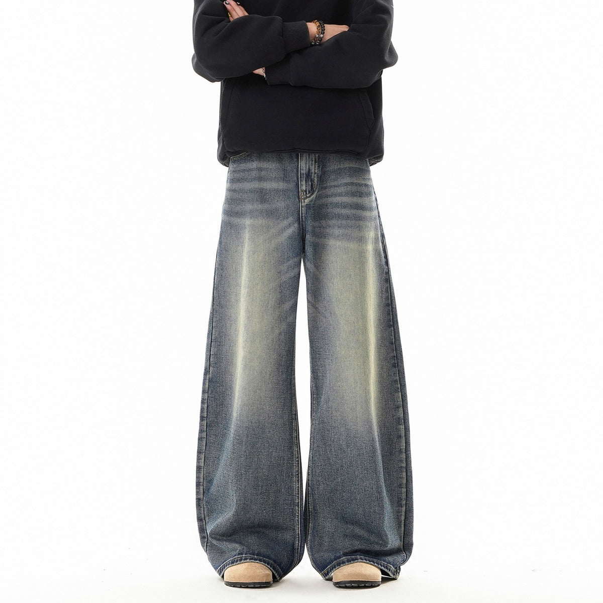 Texture Washed Knife-Edge Denim Pants Men