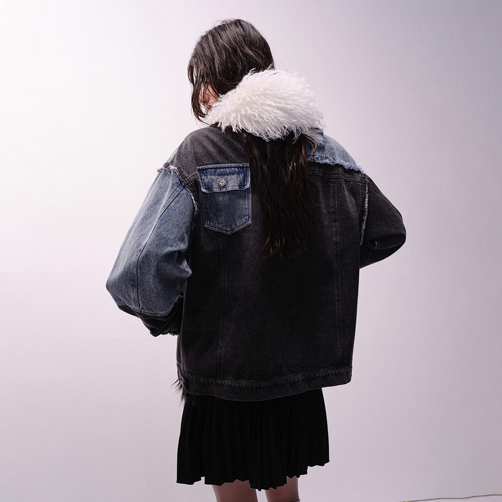 Splicing washed denim jacket