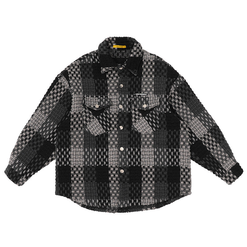 Tweed Checkered Coat for Men,  Trendy Streetwear, Retro Casual Jacket for Couples