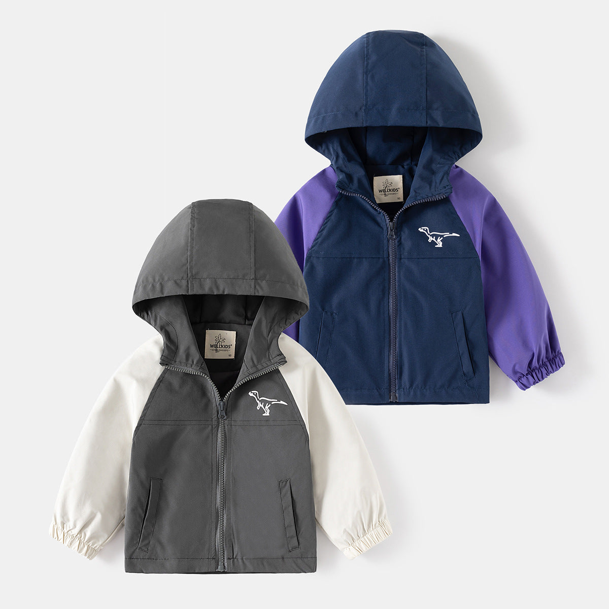 Windproof Hooded Jacket for Boys with Patchwork Sleeves Spring Outwear Kids Coat