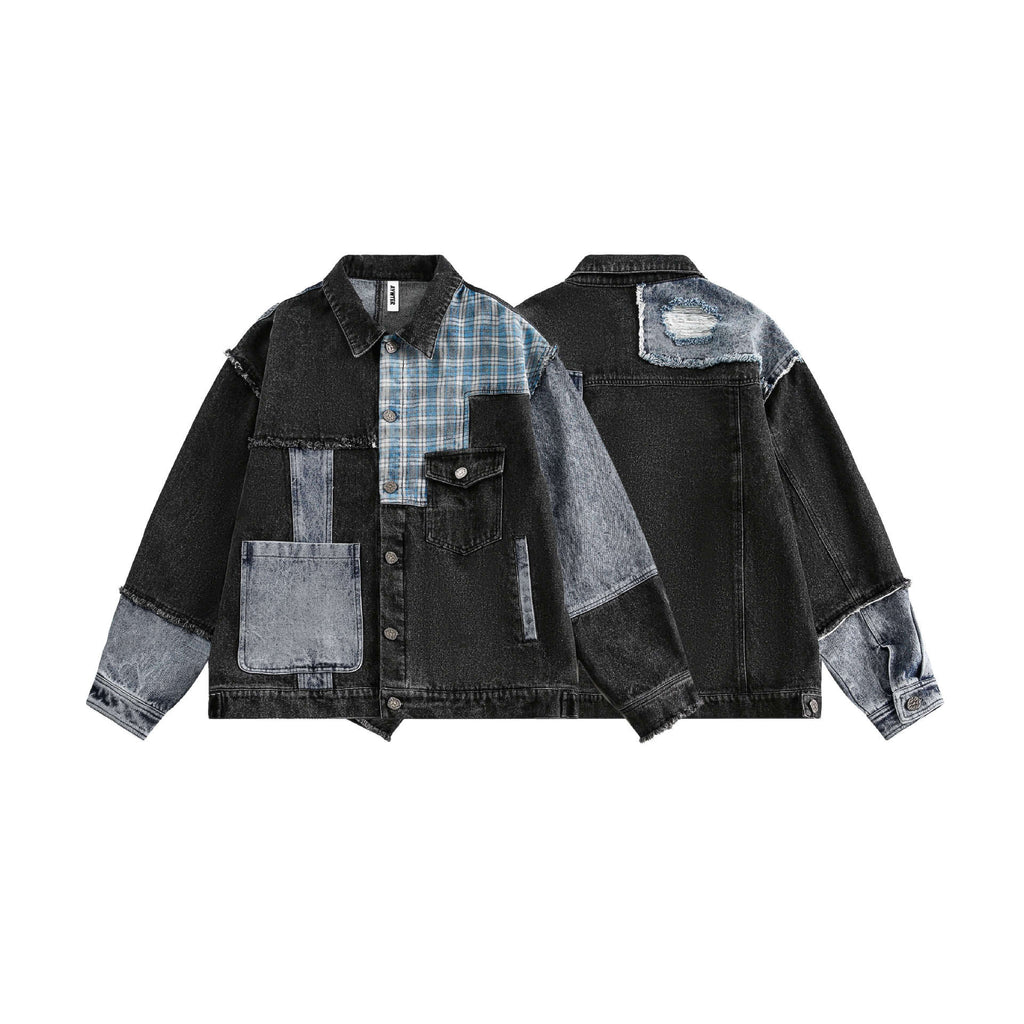 Splicing washed denim jacket