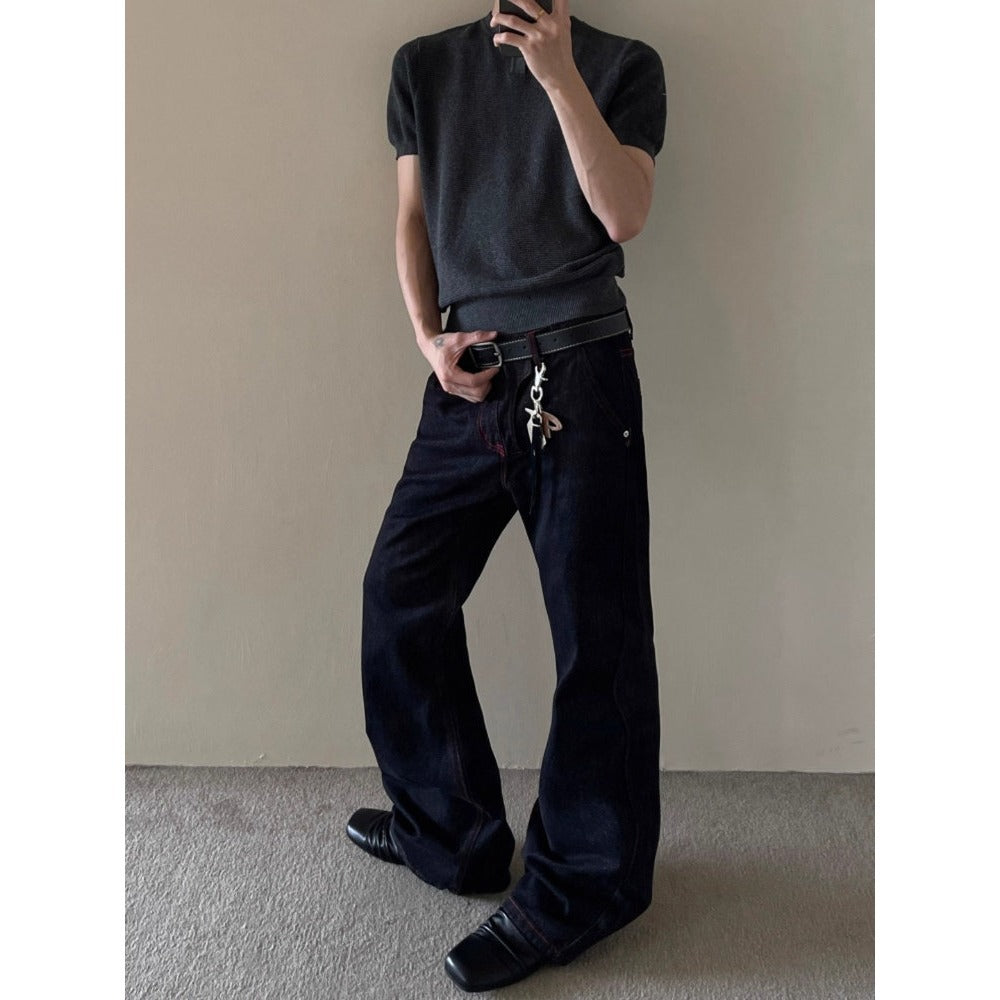 Vintage Style Blade-Shape Denim Pants for Men