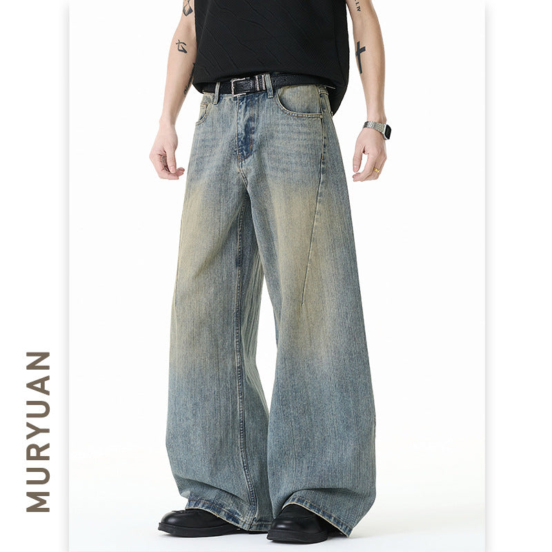Double Pleat Oversized Denim Pants Men