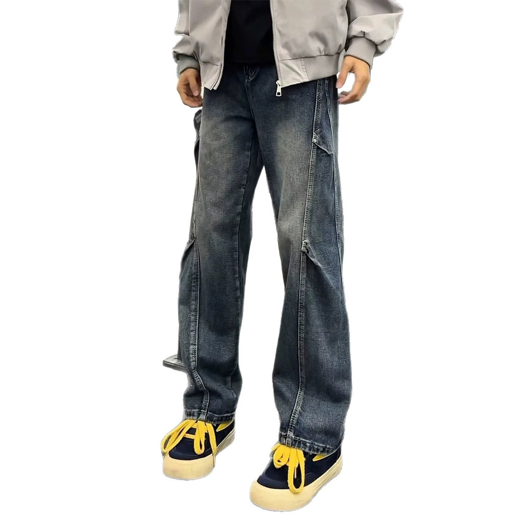 Street Style Asymmetrical Cut Denim Pants for Men