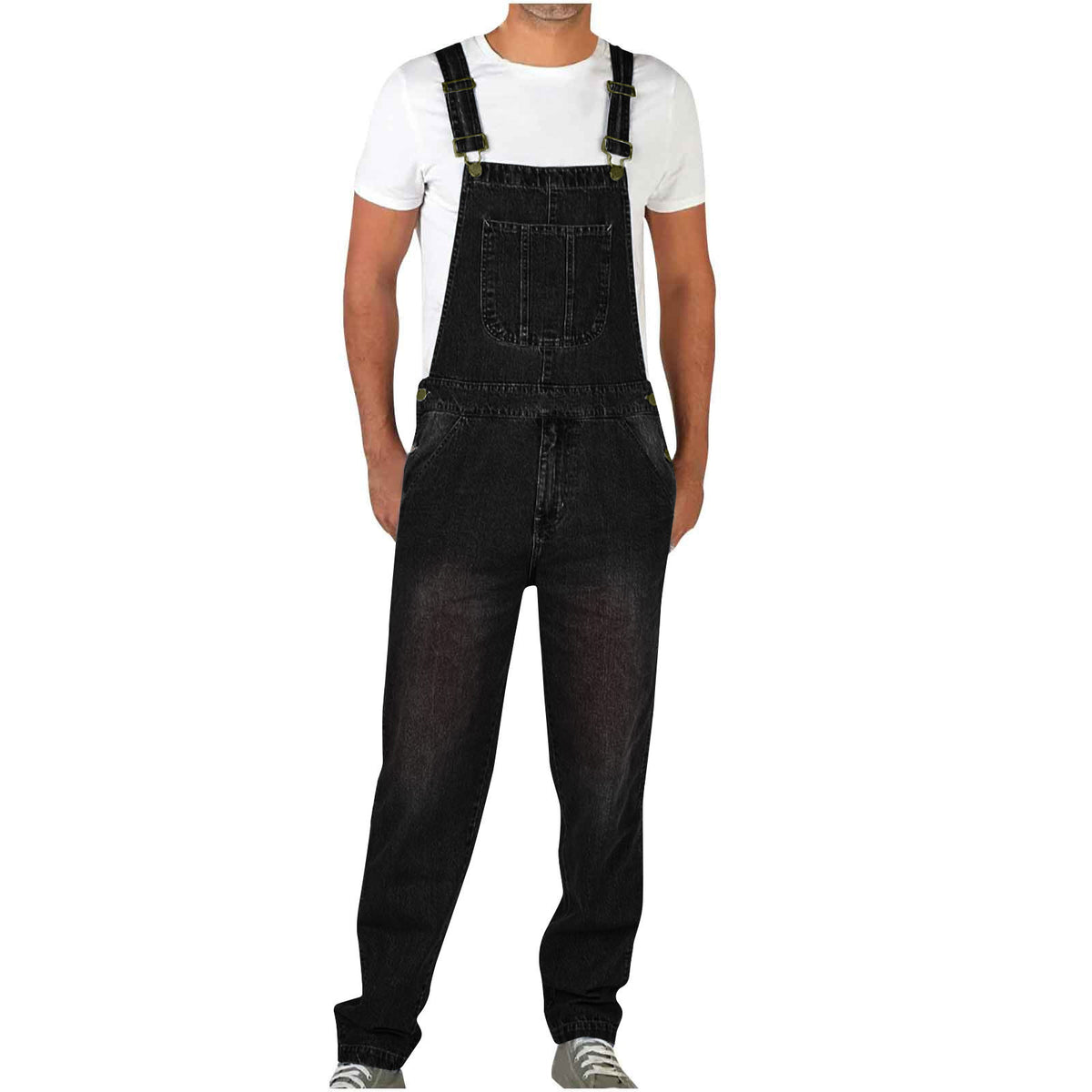 Casual Men's Denim Overalls with Adjustable Straps, Fashionable One-Piece Jeans Pants for Men