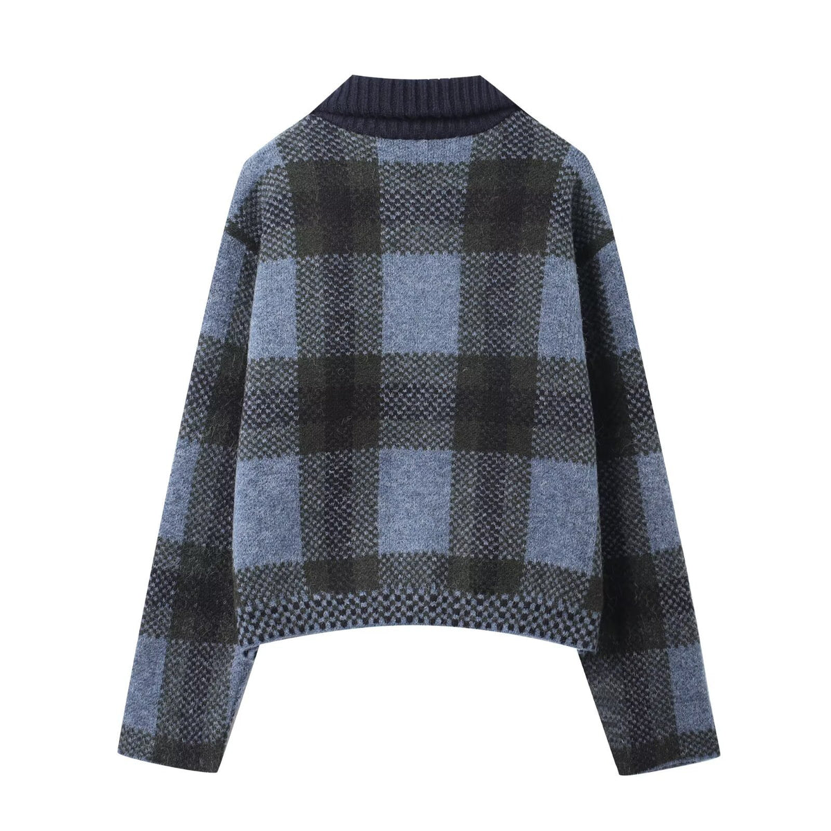 Plaid collar knitted jacket for women