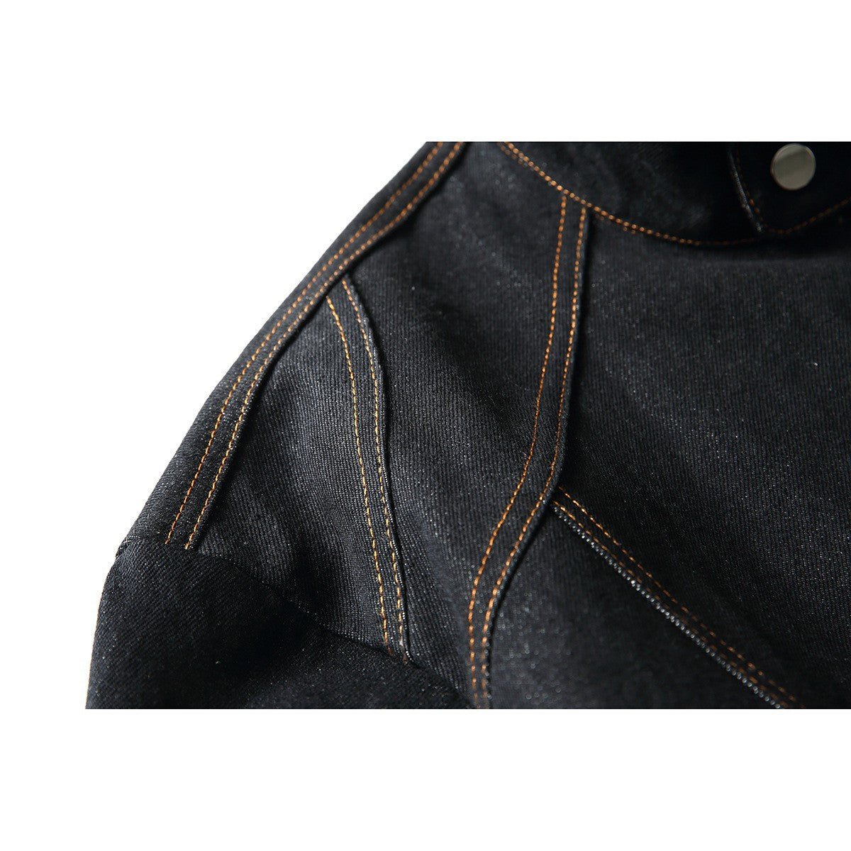 Denim Work Jacket for Men, Flight Snap Closure, Stand Collar, Denim Coat