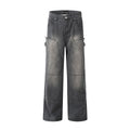 Carpenter Work Pants for Men and Women Vintage Washed Distressed Riveted Denim Loose Straight Leg Long Trousers