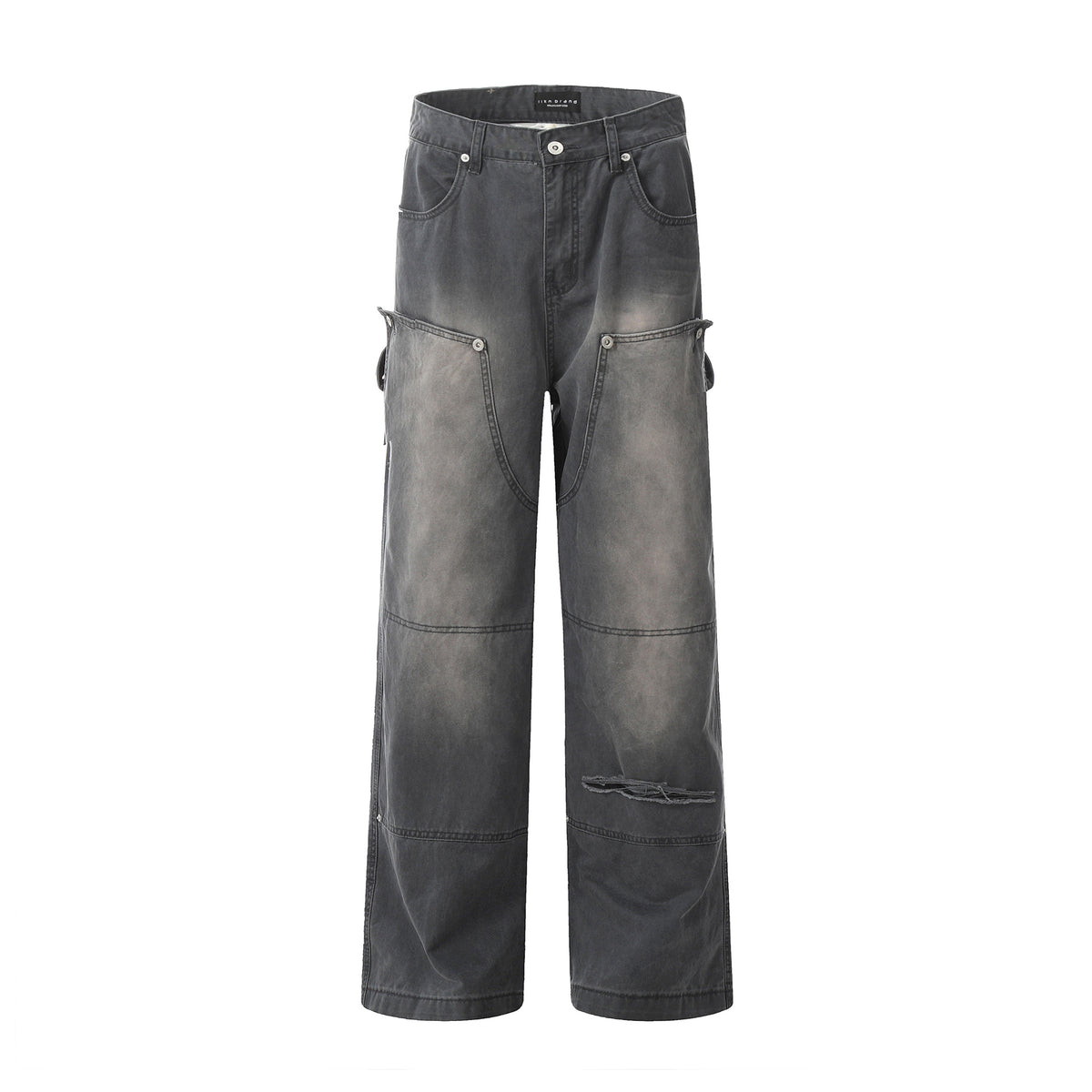 Carpenter Work Pants for Men and Women Vintage Washed Distressed Riveted Denim Loose Straight Leg Long Trousers
