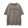 Retro Letter Print Suede Short Sleeve T-Shirt Women's Oversize Couple Tee Summer Design Sense