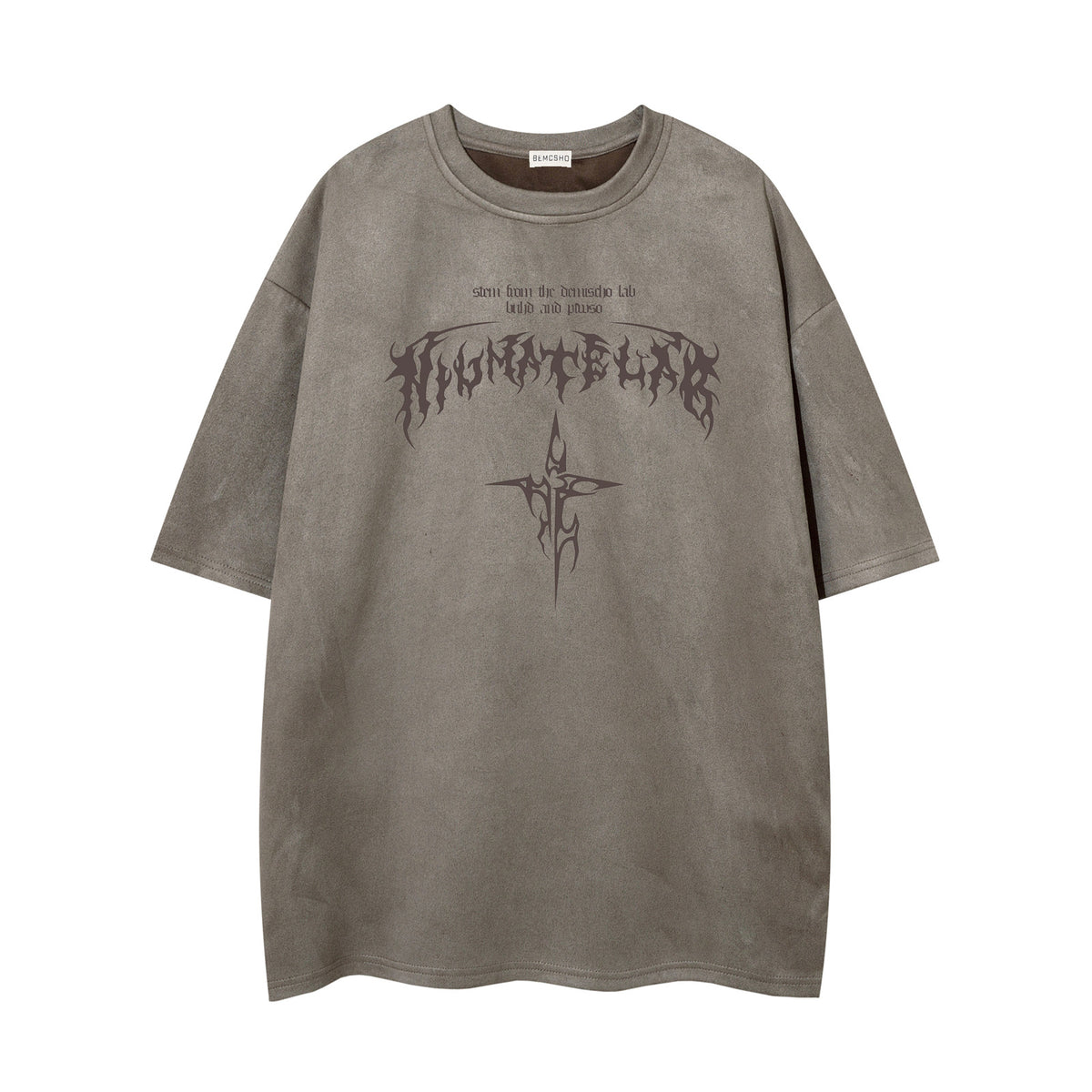 Retro Letter Print Suede Short Sleeve T-Shirt Women's Oversize Couple Tee Summer Design Sense