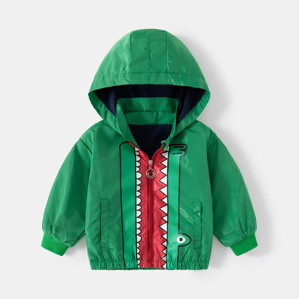 Fall New Boys' Fleece-Lined Jacket Casual Cute Jacket Hooded Windbreaker