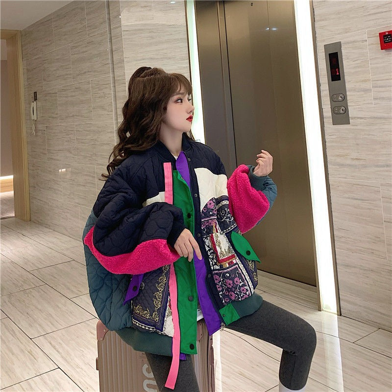 Color blocking patchwork baseball jacket short jacket for women