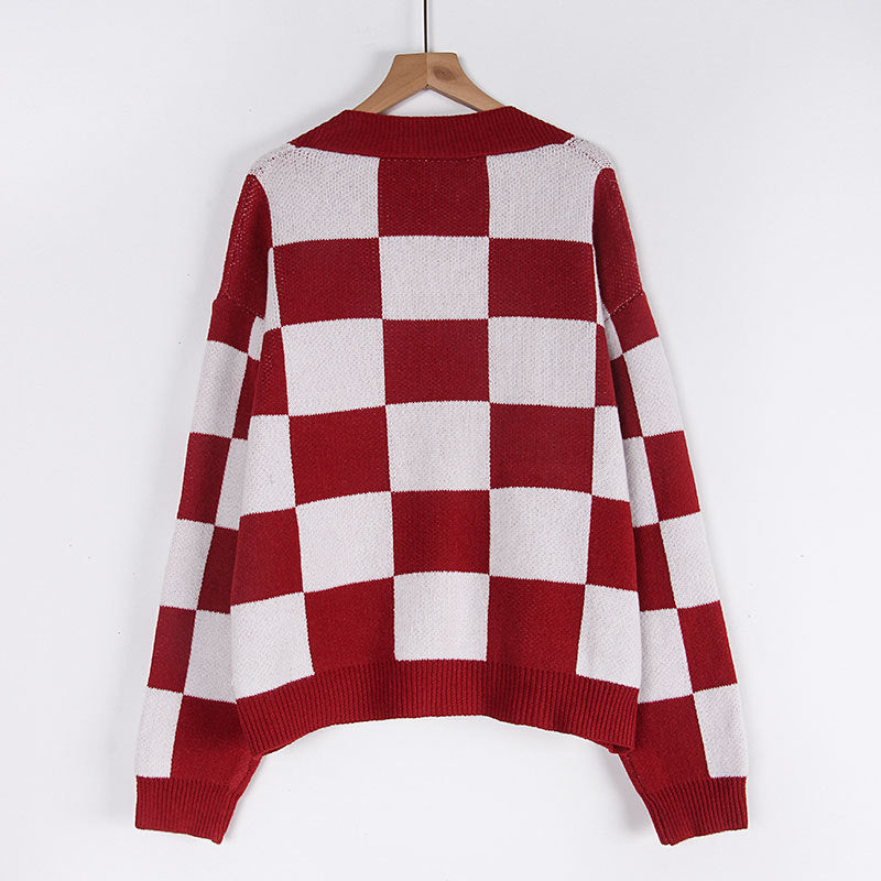 Plaid cardigan sweater for women