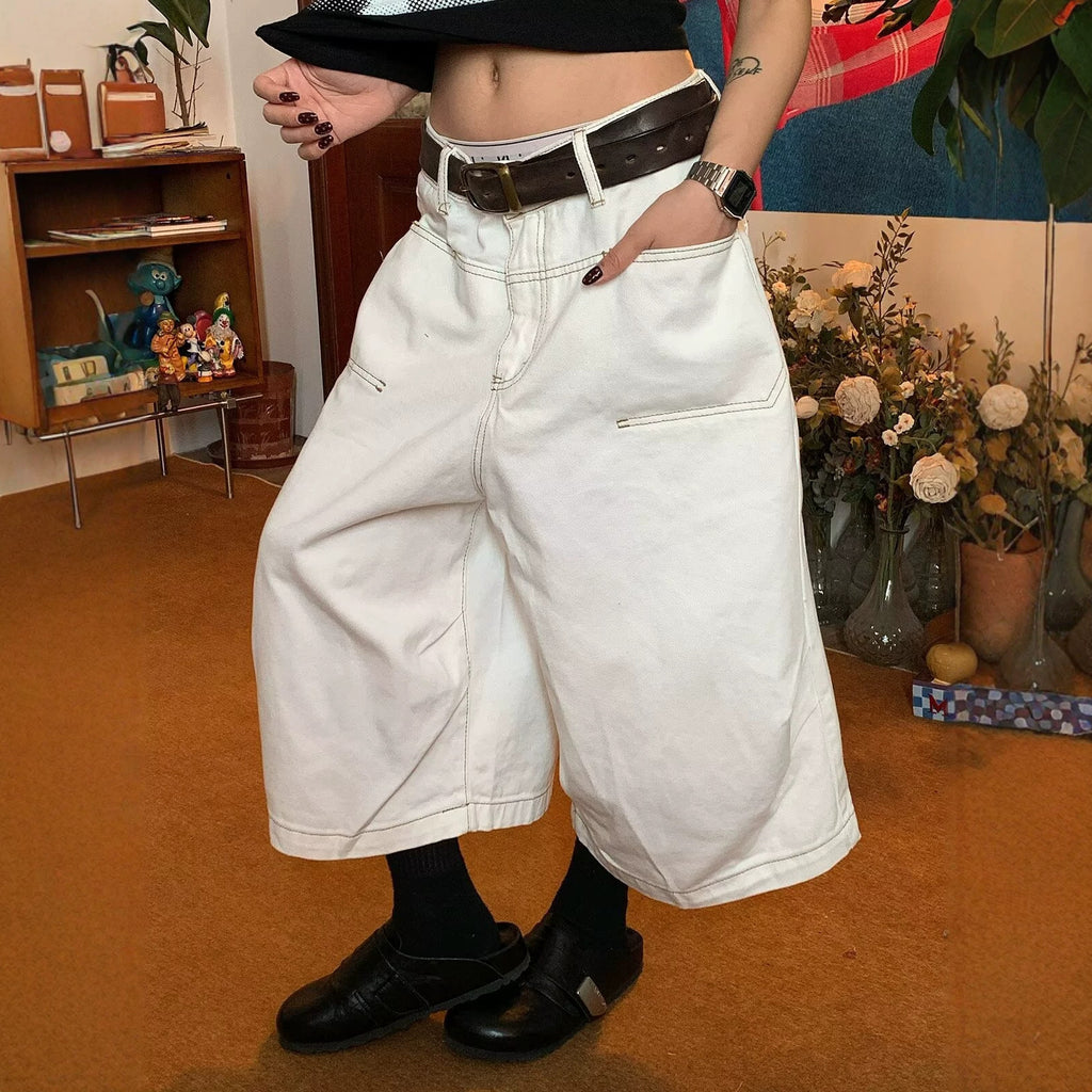 Trendy Denim Capri Shorts for Men and Women Mid-Length Pants