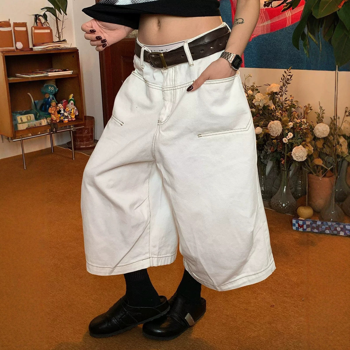 Trendy Denim Capri Shorts for Men and Women Mid-Length Pants
