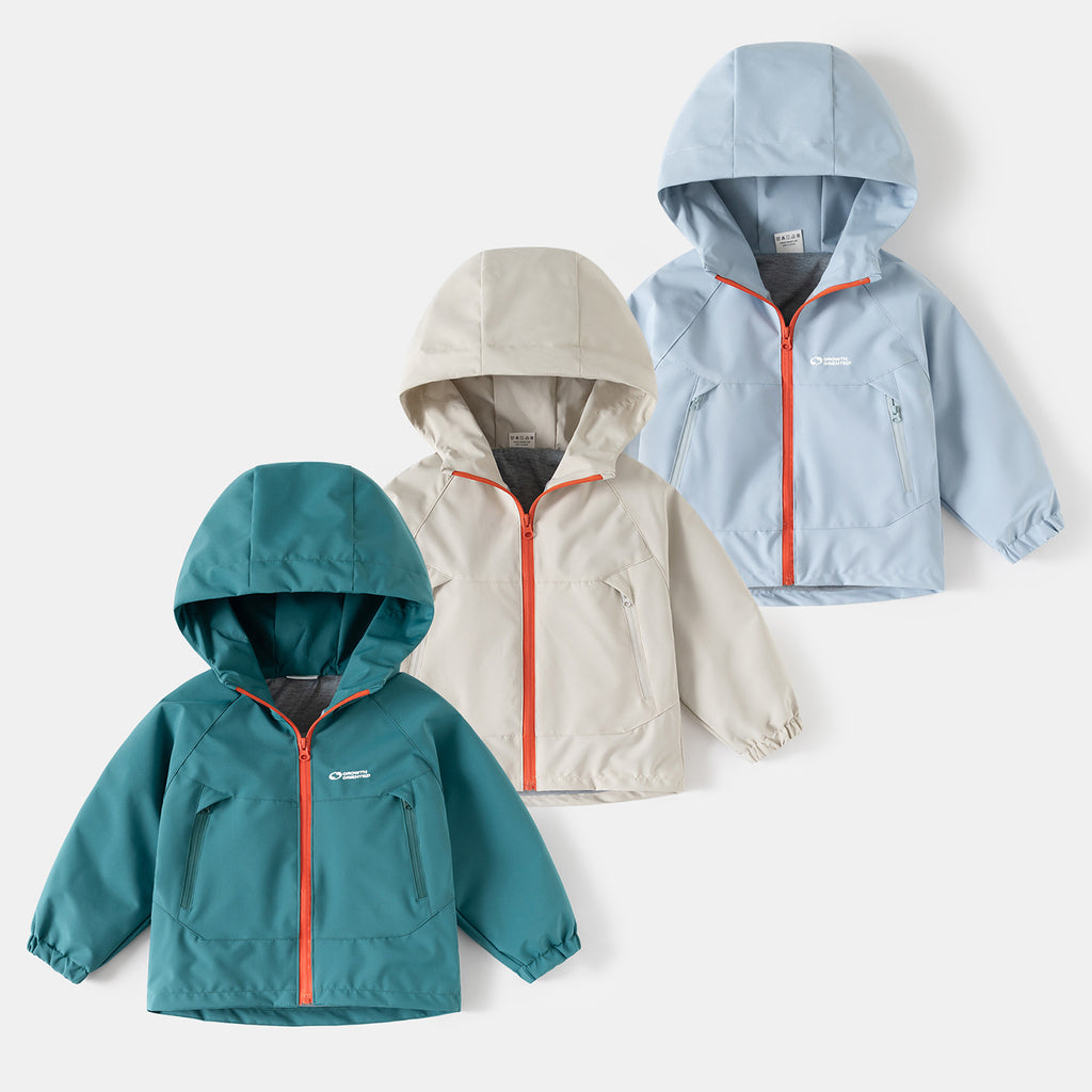 Children's Hooded Zip-Up Jacket with  Letter Design, Outdoor Spring Coat for Boys Medium to Large Sizes