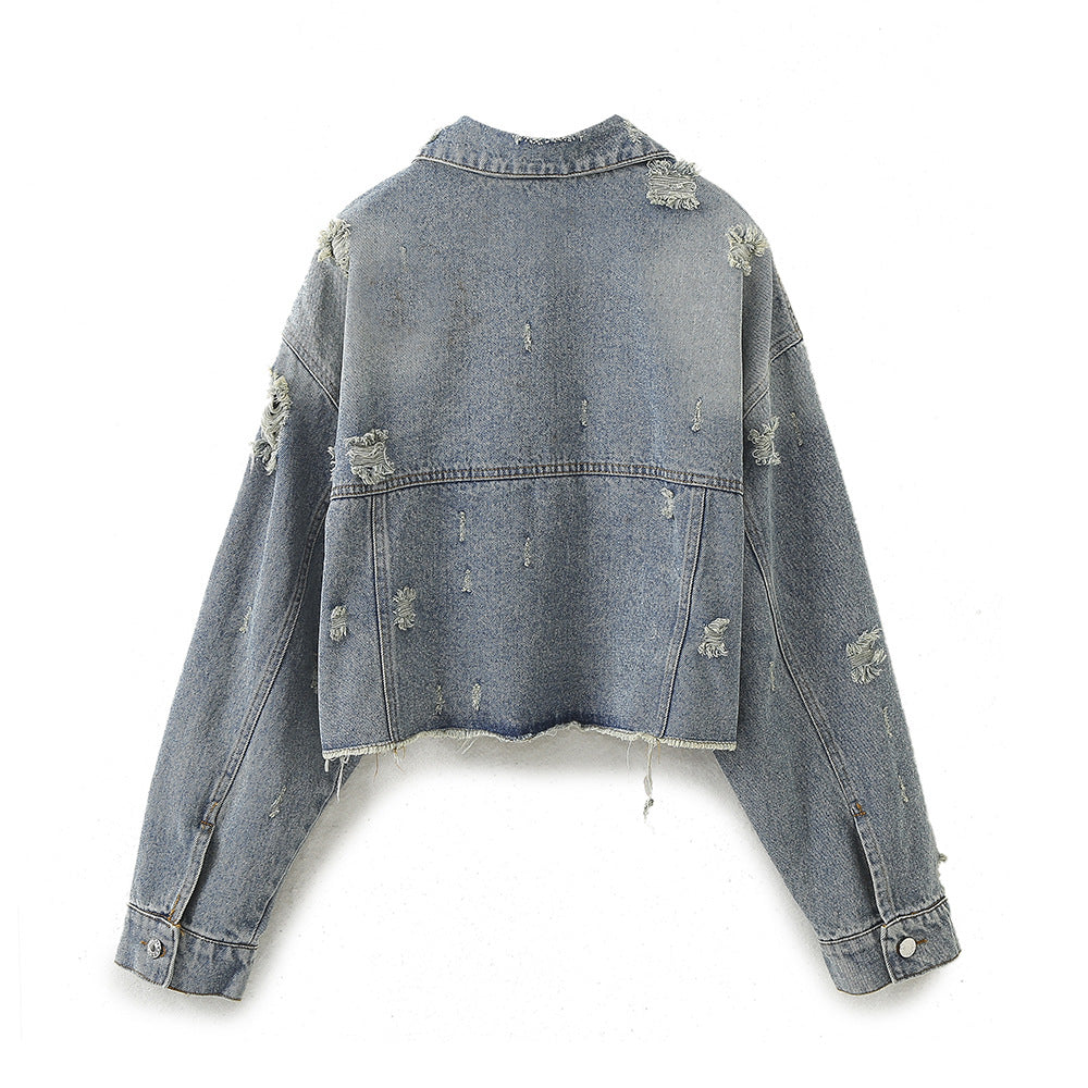 Women's Denim Short Jacket + Girlfriend Style Mid-Waist Denim Pants