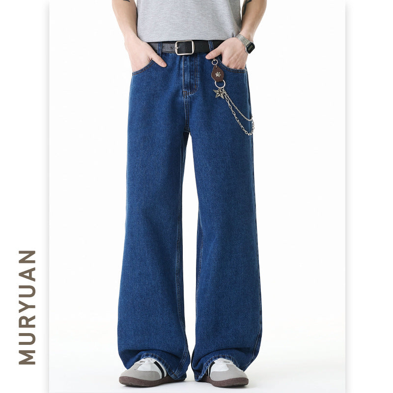 Leg Denim Pants for Men Original Dark Blue Denim Jeans