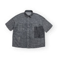 Washed and distressed loose short sleeved workwear denim shirt for men