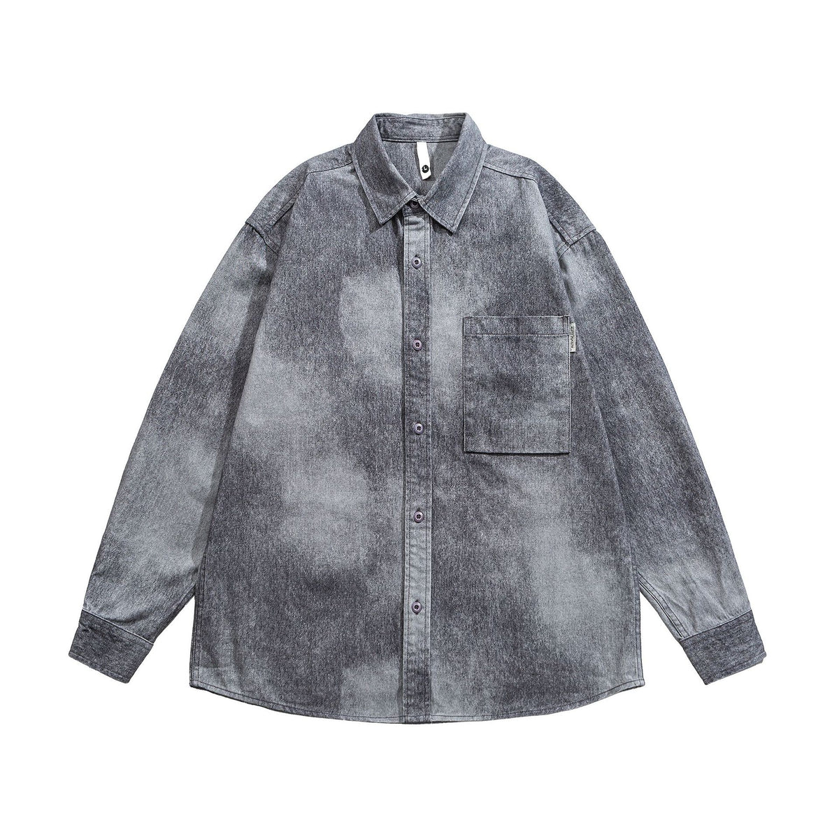 Distressed Snowflake Washed Patch Pocket Loose Denim Shirt Men