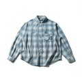 Casual color blocked plaid perforated denim shirt for men