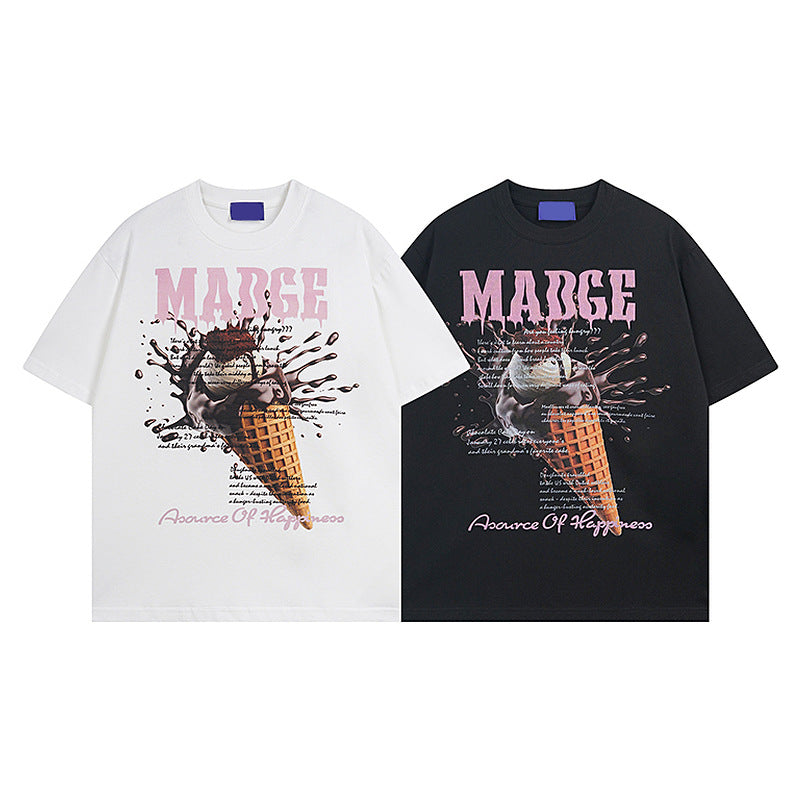 Short Sleeve Ice Cream Print Top Oversize T-Shirt