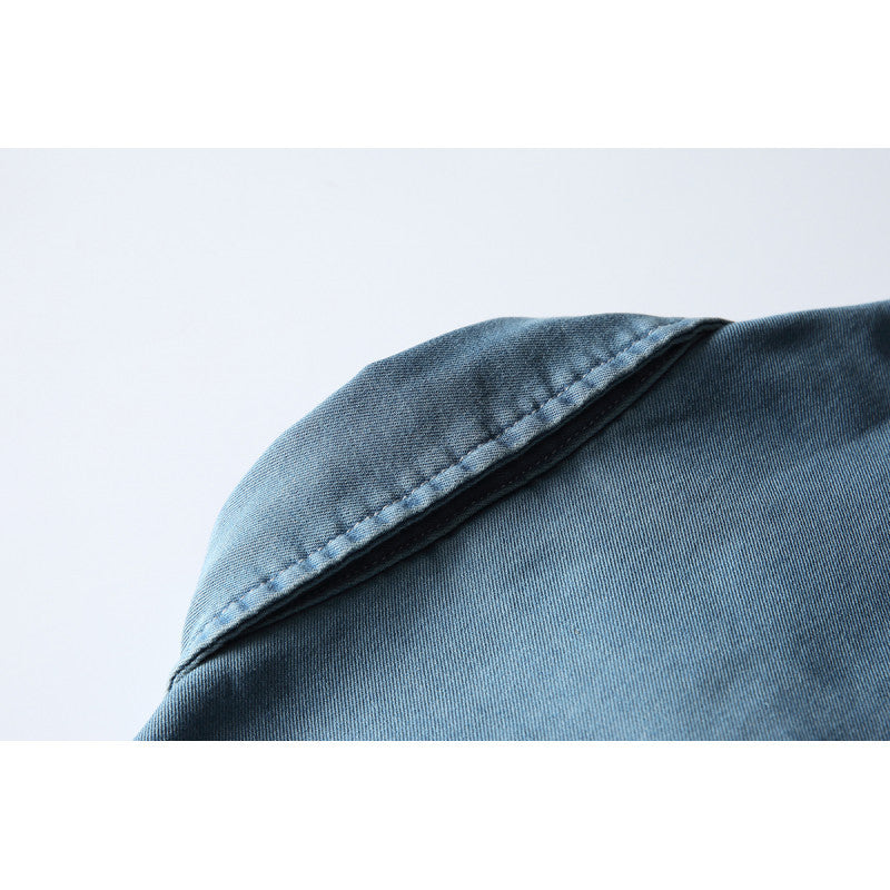 Loose Washed Cotton Short Sleeve Denim Shirt for Men with Pocket Design
