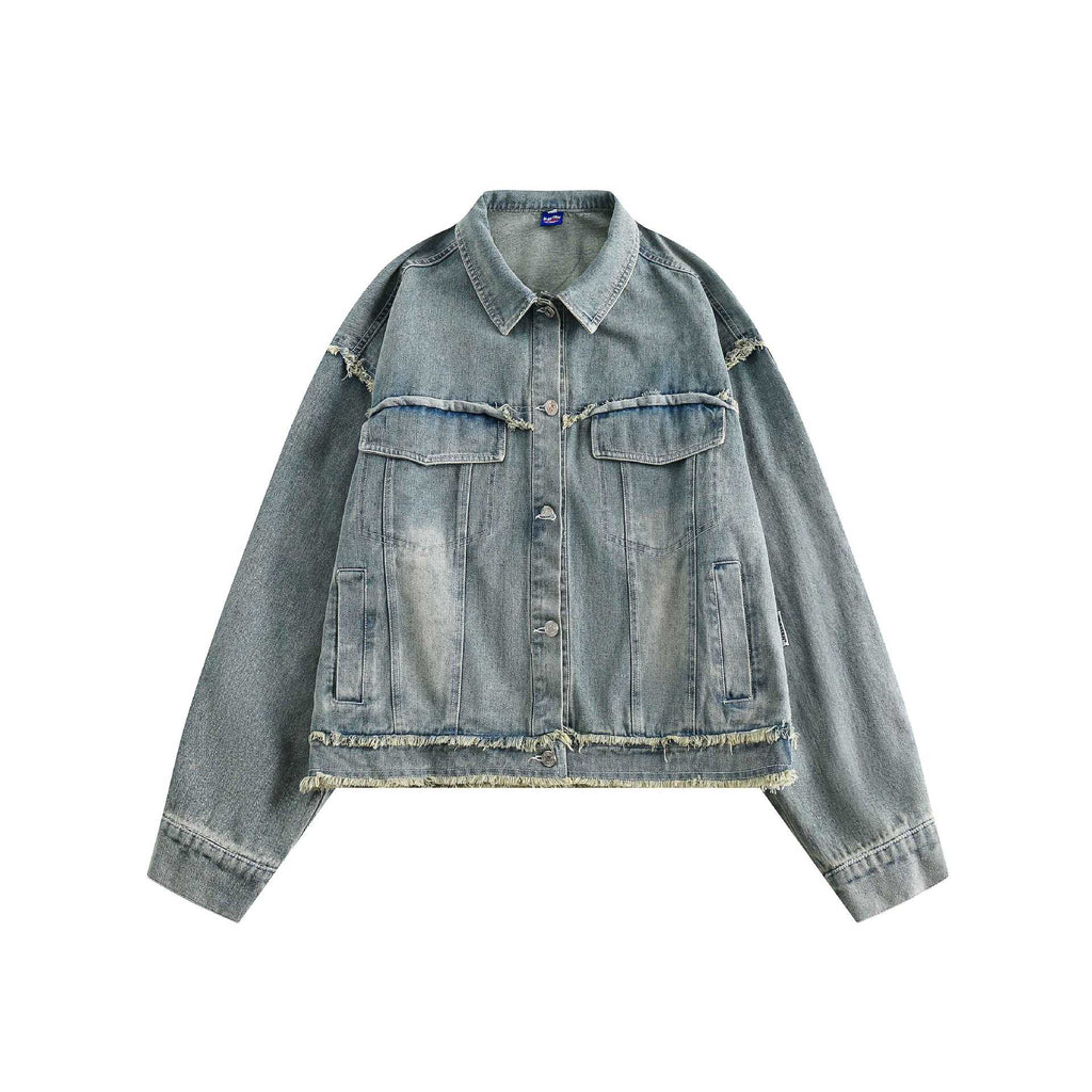 Patchwork Butterfly Frayed Edge Short Denim Jacket for Men