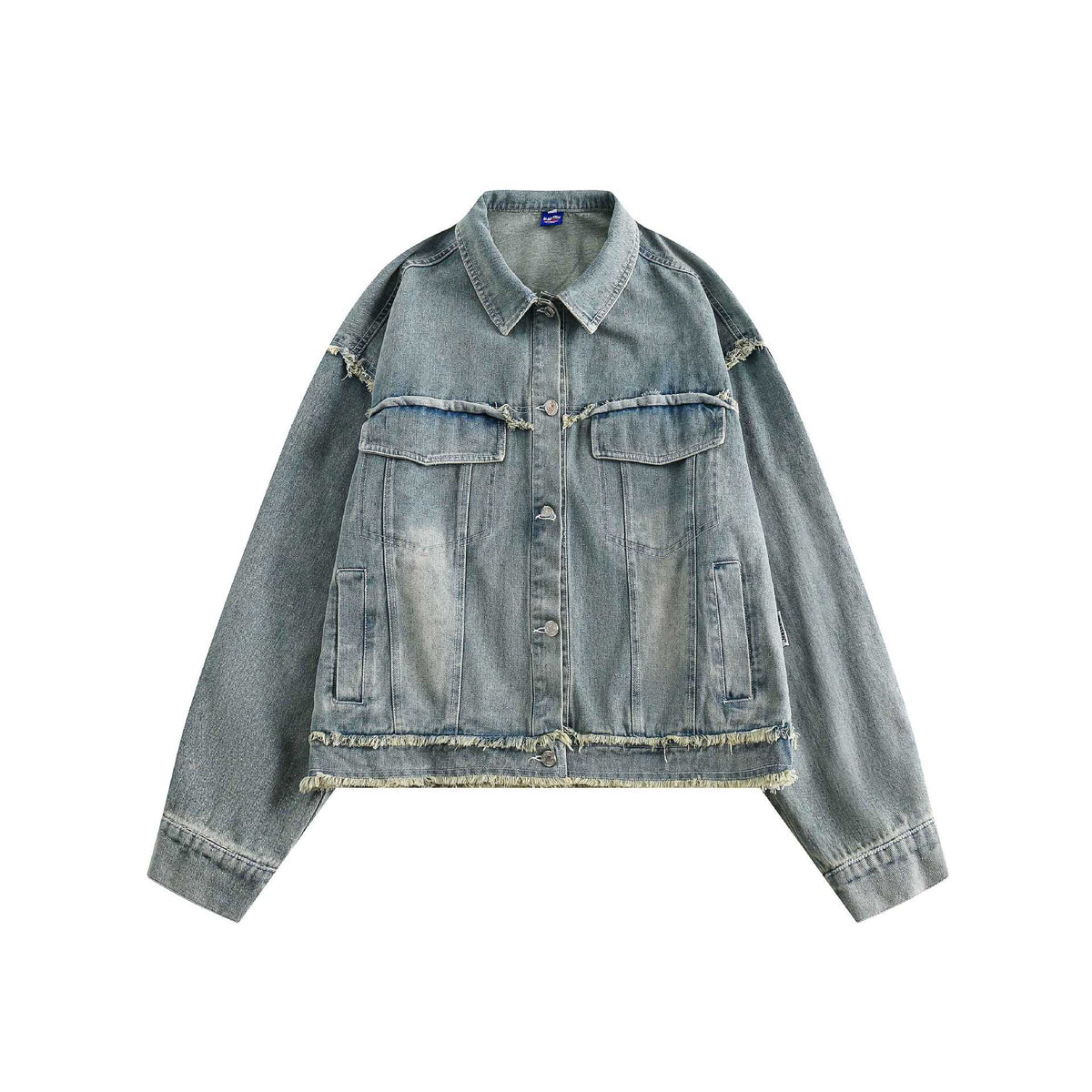 Patchwork Butterfly Frayed Edge Short Denim Jacket for Men