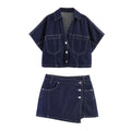 Denim short shirt+denim skirt pants set