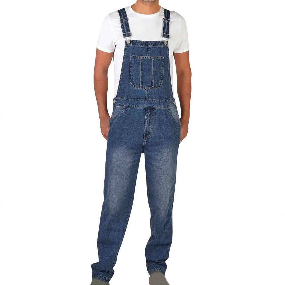 Casual Men's Denim Overalls with Adjustable Straps, Fashionable One-Piece Jeans Pants for Men