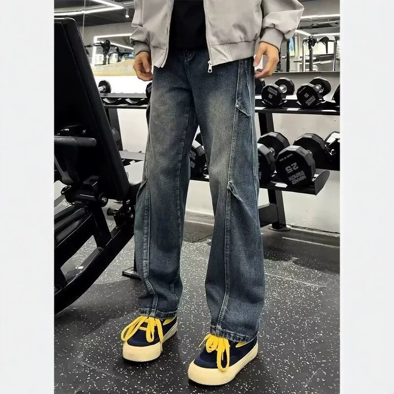Street Style Asymmetrical Cut Denim Pants for Men