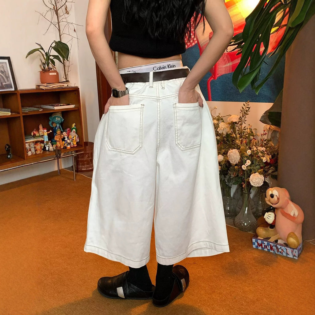 Trendy Denim Capri Shorts for Men and Women Mid-Length Pants