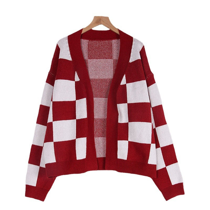 Plaid cardigan sweater for women