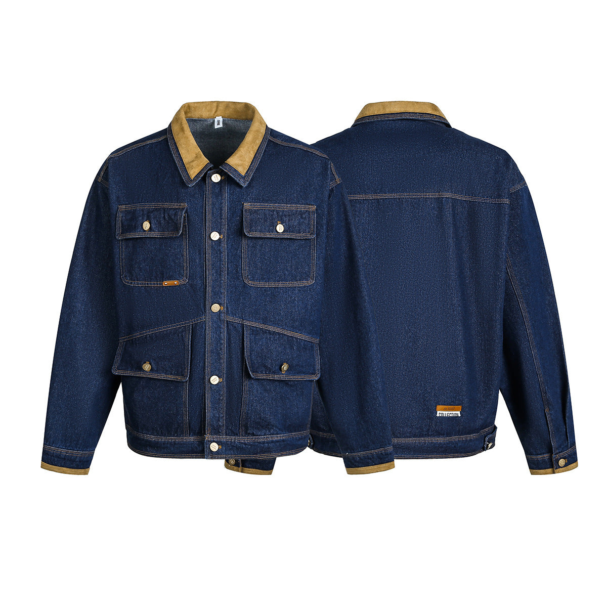Multi pocket washed denim jacket jacket for men