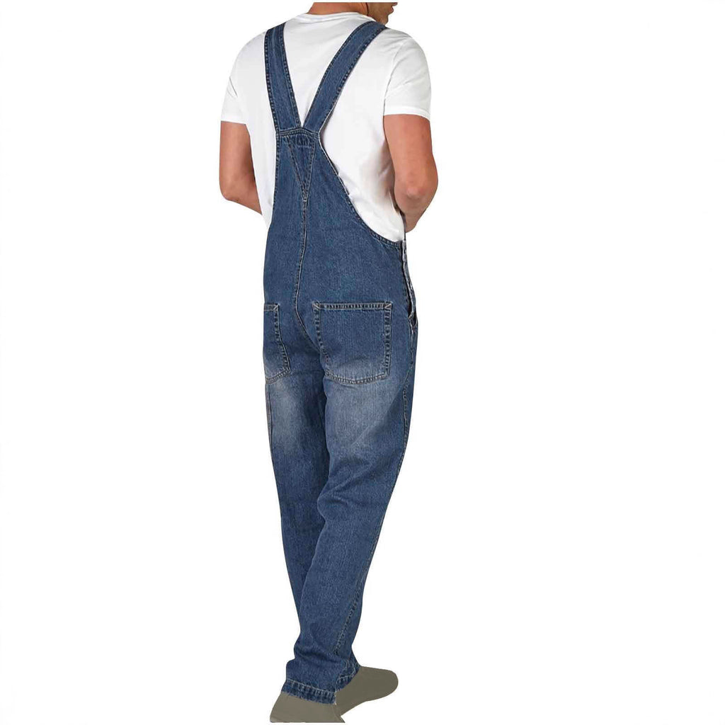 Casual Men's Denim Overalls with Adjustable Straps, Fashionable One-Piece Jeans Pants for Men