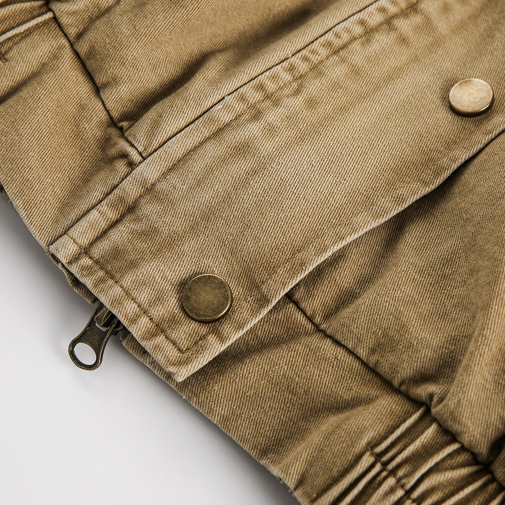 Washed denim short jacket