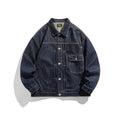Tape Washed Denim Jacket for Men Loose Workwear Style Jacket