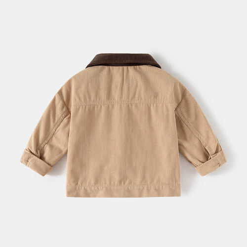 Children's Color-Blocked Corduroy Lapel Jacket, Loose Fit for Boys and Girls