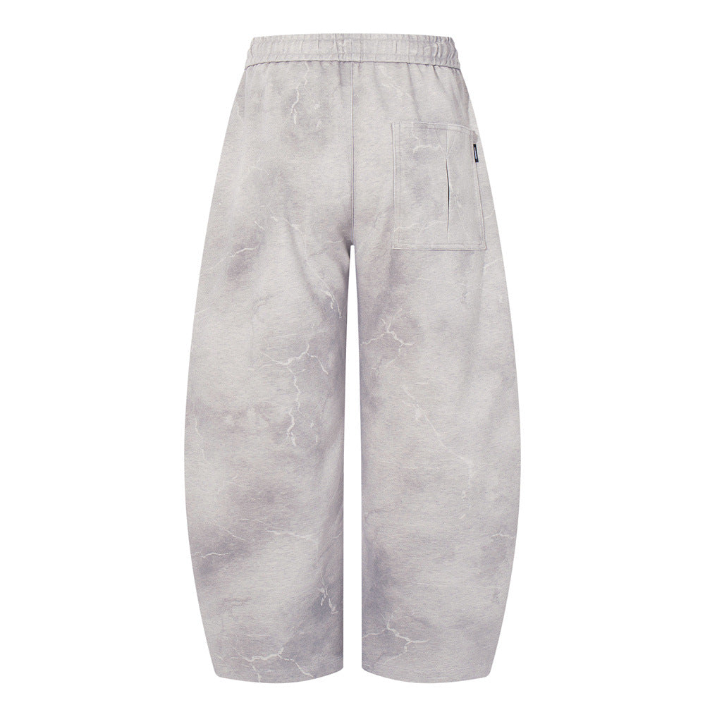 Streetwear Men's Pants with Drawstring, Distressed Dye, Washed Look, Loose Fit, Trendy Casual Pants for Men
