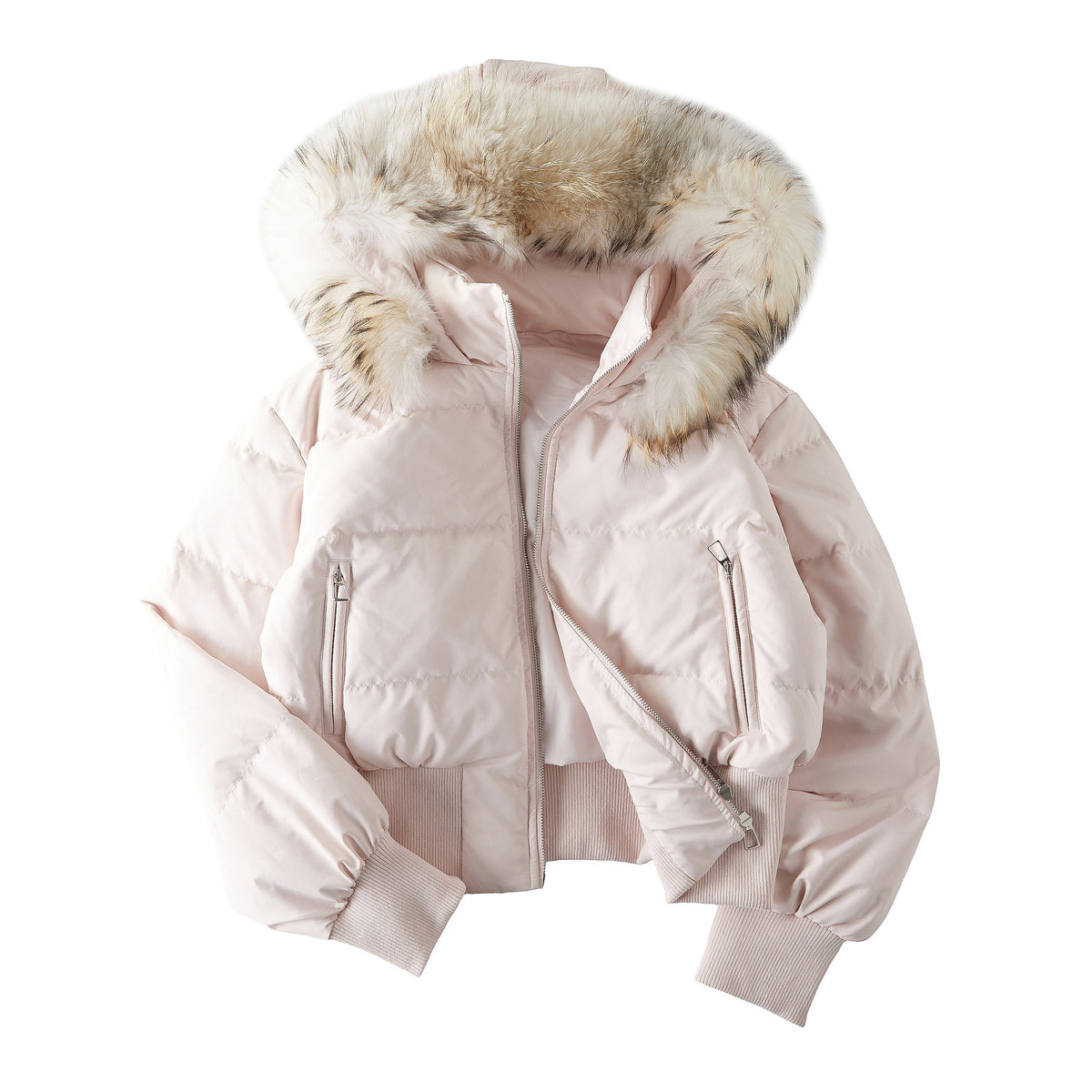 Detachable fur collar hooded down jacket for women