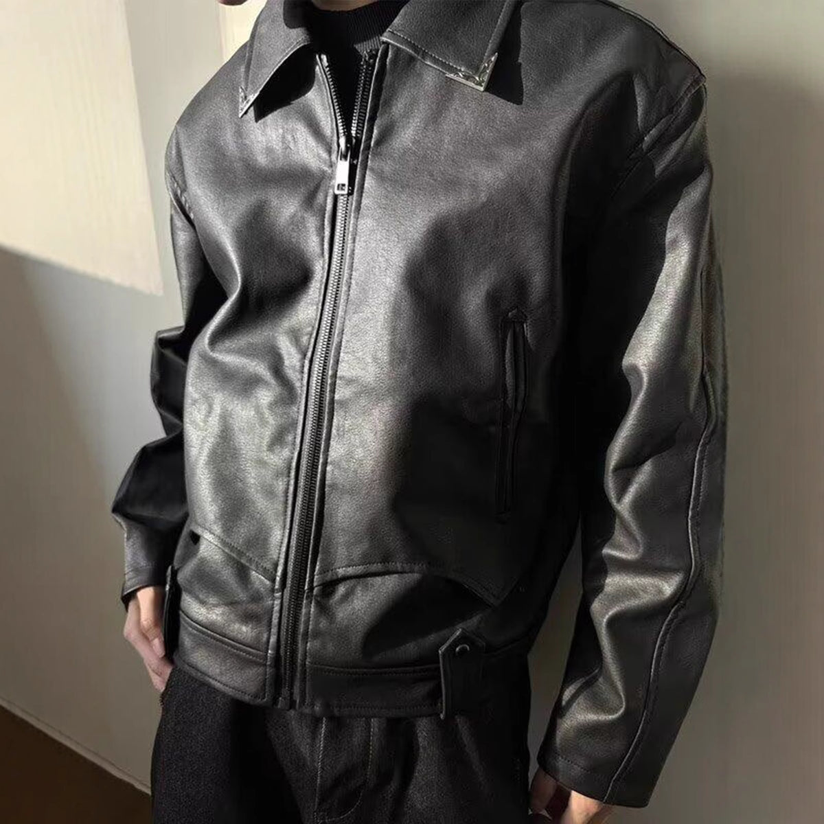 GROVIX Cracked Leather Jacket