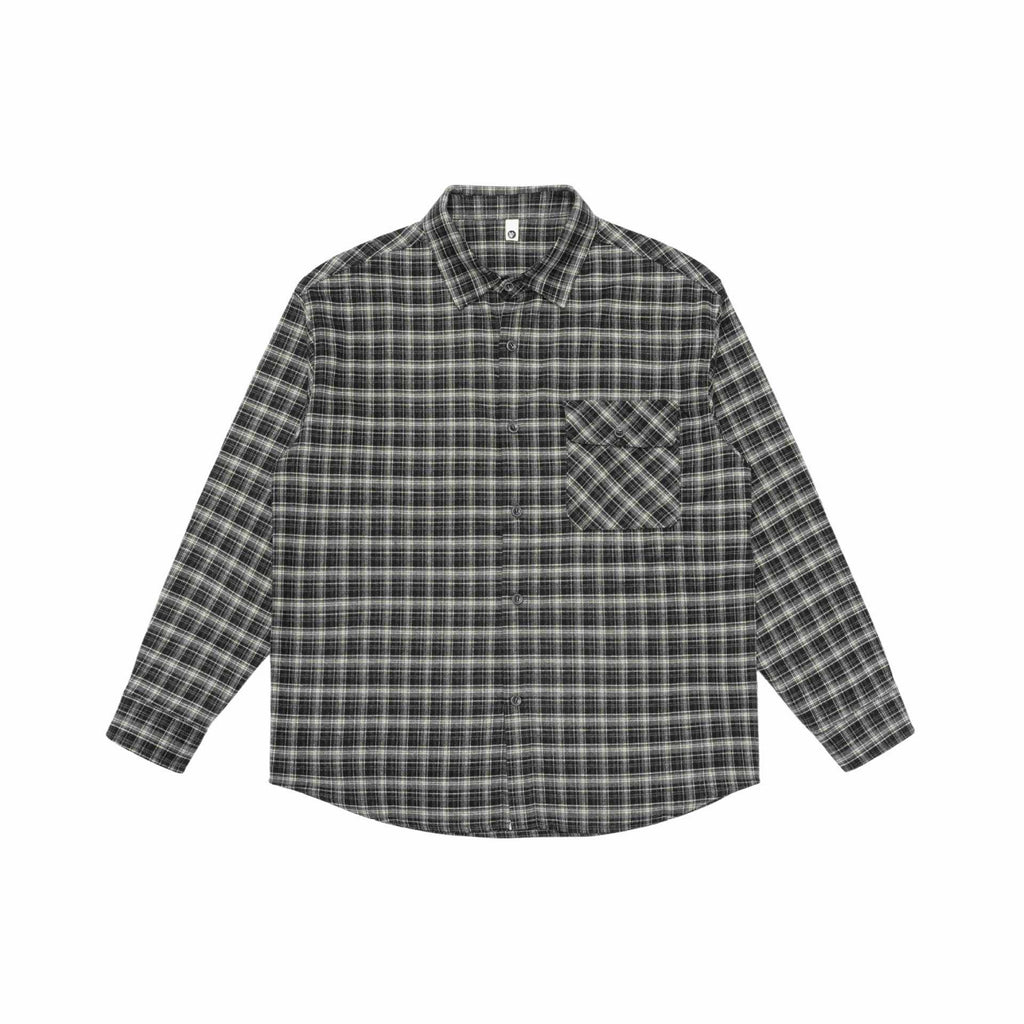 Basic Loose Color-Blocked Plaid Turn-Down Collar Long Sleeve Shirt