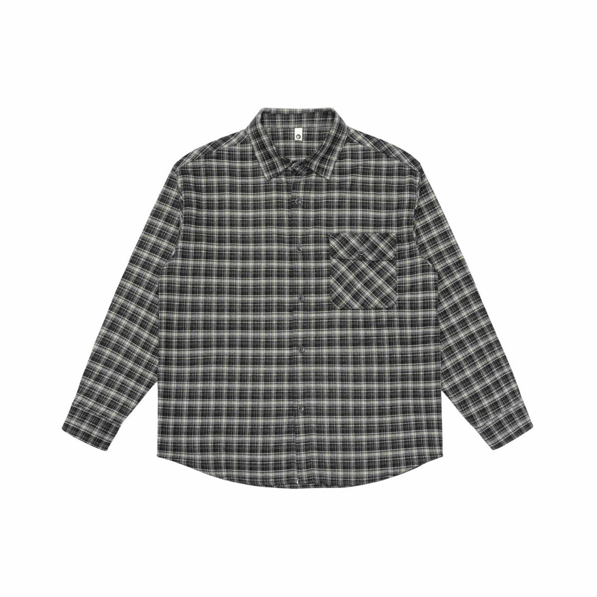 Basic Loose Color-Blocked Plaid Turn-Down Collar Long Sleeve Shirt