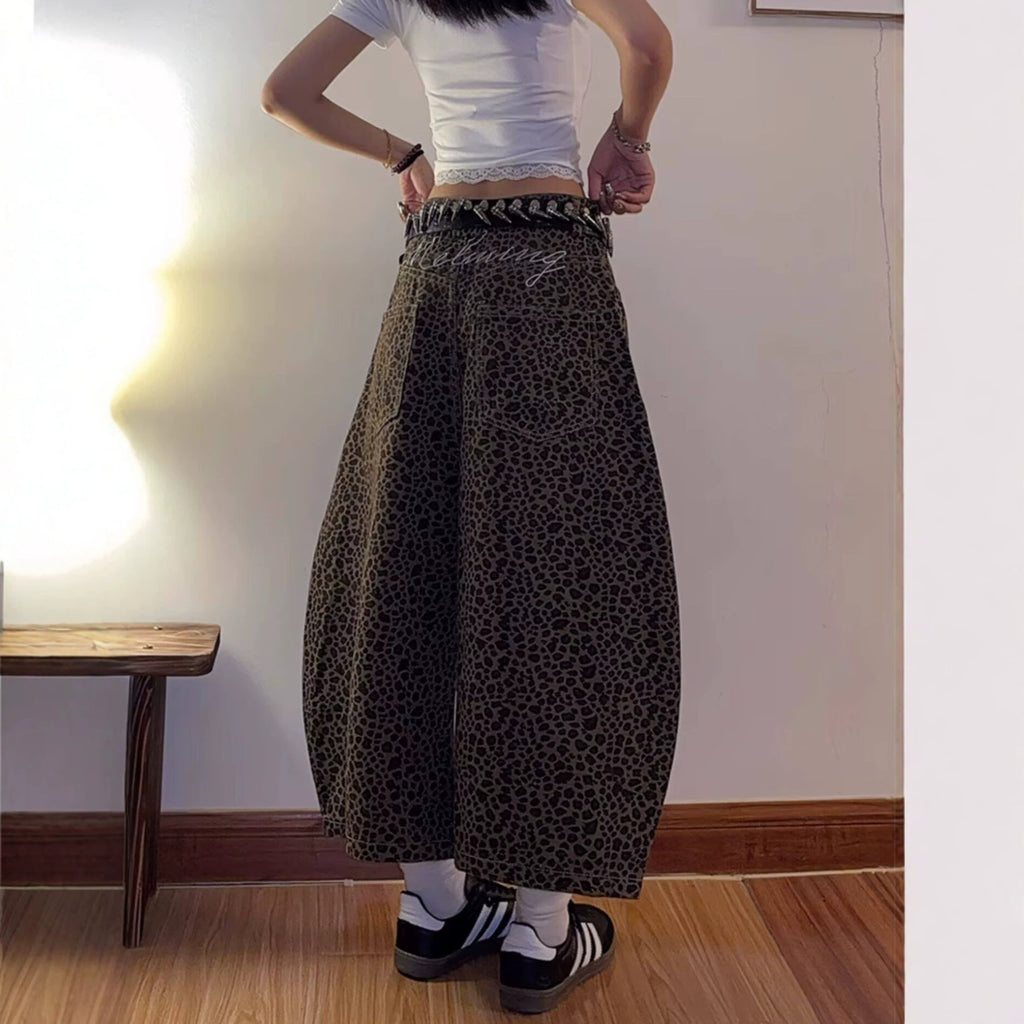 Vintage Leopard Print Casual Pants Leg Long Pants for Women
