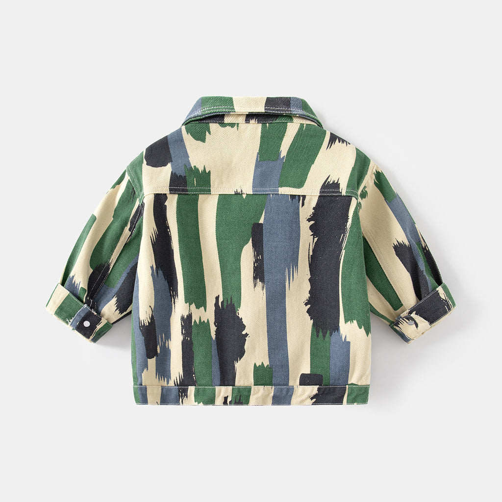Single-Breasted Casual Cotton Coat, Camouflage Hoodless Boys' Jacket