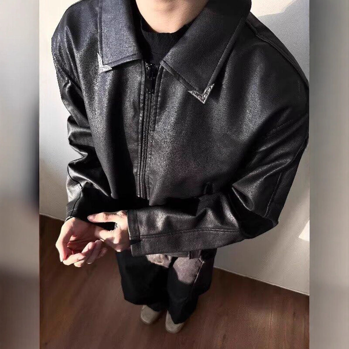 GROVIX Cracked Leather Jacket