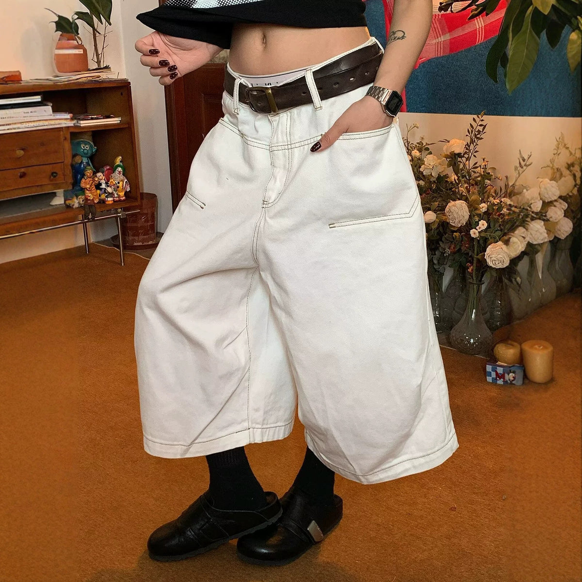 Trendy Denim Capri Shorts for Men and Women Mid-Length Pants
